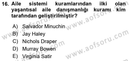 Aile Ve Çocukla Sosyal Hizmet Dersi 2021 - 2022 Yılı (Vize) Ara Sınav Soruları 16. Soru