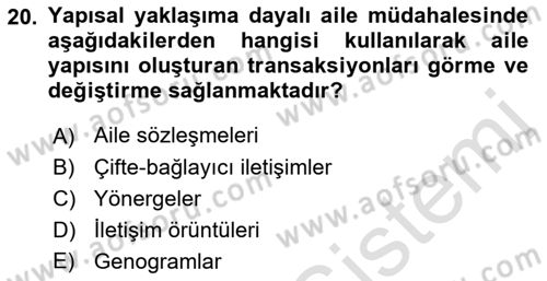 Aile Ve Çocukla Sosyal Hizmet Dersi 2021 - 2022 Yılı (Vize) Ara Sınav Soruları 20. Soru