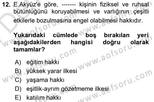 Aile Ve Çocukla Sosyal Hizmet Dersi 2021 - 2022 Yılı (Final) Dönem Sonu Sınav Soruları 12. Soru