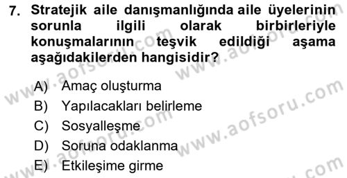 Aile Ve Çocukla Sosyal Hizmet Dersi 2021 - 2022 Yılı (Final) Dönem Sonu Sınav Soruları 7. Soru