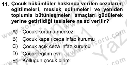 Aile Ve Çocukla Sosyal Hizmet Dersi 2021 - 2022 Yılı Yaz Okulu Sınav Soruları 11. Soru