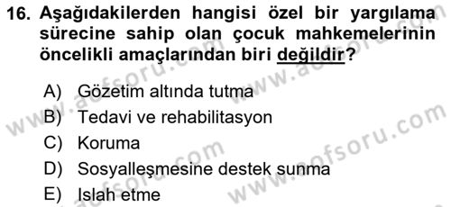 Aile Ve Çocukla Sosyal Hizmet Dersi 2021 - 2022 Yılı Yaz Okulu Sınav Soruları 16. Soru