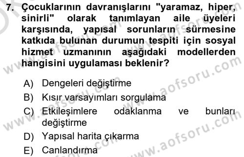 Aile Ve Çocukla Sosyal Hizmet Dersi 2021 - 2022 Yılı Yaz Okulu Sınav Soruları 7. Soru