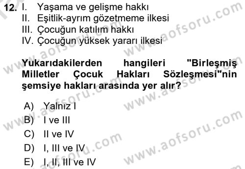 Aile Ve Çocukla Sosyal Hizmet Dersi 2022 - 2023 Yılı Yaz Okulu Sınav Soruları 12. Soru