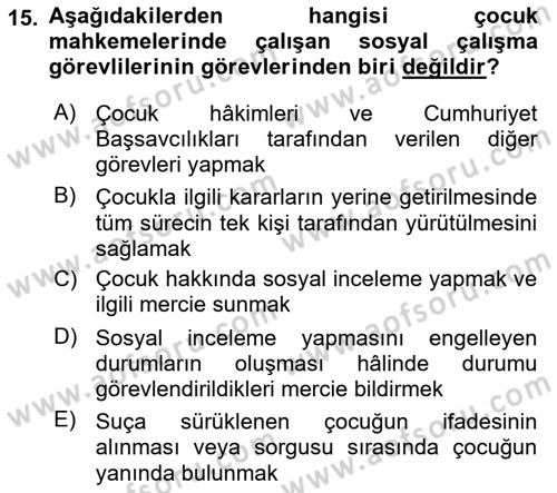 Aile Ve Çocukla Sosyal Hizmet Dersi 2022 - 2023 Yılı Yaz Okulu Sınav Soruları 15. Soru