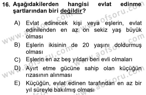 Aile Ve Çocukla Sosyal Hizmet Dersi 2022 - 2023 Yılı Yaz Okulu Sınav Soruları 16. Soru