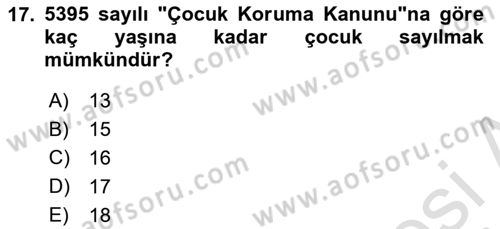 Aile Ve Çocukla Sosyal Hizmet Dersi 2022 - 2023 Yılı Yaz Okulu Sınav Soruları 17. Soru