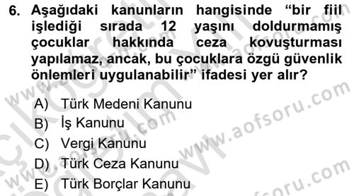 Aile Ve Çocukla Sosyal Hizmet Dersi 2022 - 2023 Yılı Yaz Okulu Sınav Soruları 6. Soru