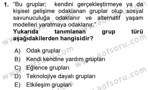 Gruplarla Sosyal Hizmet Dersi 2020 - 2021 Yılı Yaz Okulu Sınav Soruları 1. Soru