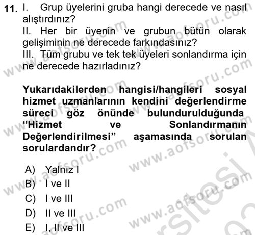 Gruplarla Sosyal Hizmet Dersi 2020 - 2021 Yılı Yaz Okulu Sınav Soruları 11. Soru