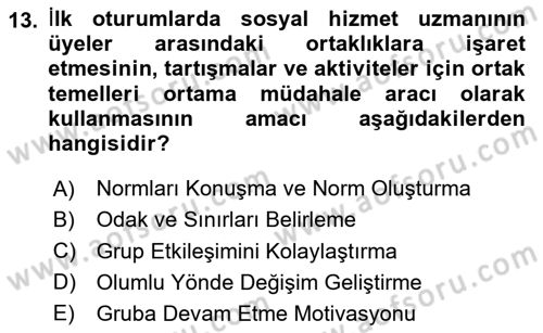 Gruplarla Sosyal Hizmet Dersi 2020 - 2021 Yılı Yaz Okulu Sınav Soruları 13. Soru