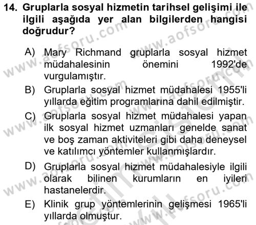 Gruplarla Sosyal Hizmet Dersi 2020 - 2021 Yılı Yaz Okulu Sınav Soruları 14. Soru
