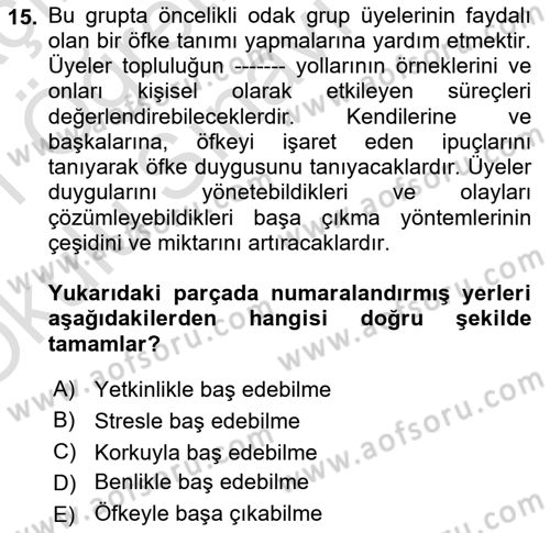 Gruplarla Sosyal Hizmet Dersi 2020 - 2021 Yılı Yaz Okulu Sınav Soruları 15. Soru