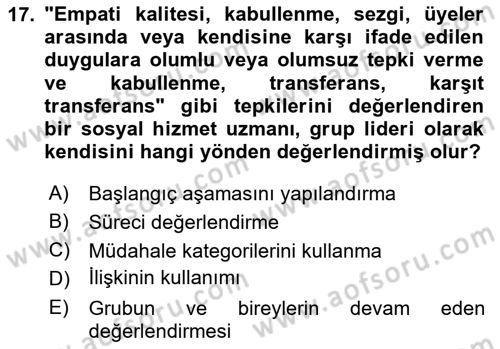 Gruplarla Sosyal Hizmet Dersi 2020 - 2021 Yılı Yaz Okulu Sınav Soruları 17. Soru
