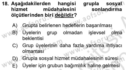 Gruplarla Sosyal Hizmet Dersi 2020 - 2021 Yılı Yaz Okulu Sınav Soruları 18. Soru