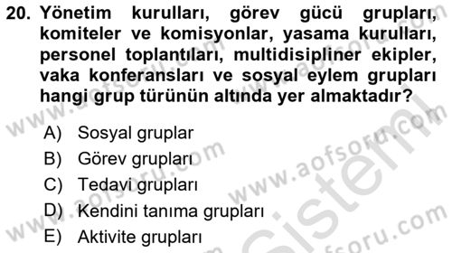 Gruplarla Sosyal Hizmet Dersi 2020 - 2021 Yılı Yaz Okulu Sınav Soruları 20. Soru