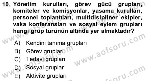 Gruplarla Sosyal Hizmet Dersi 2021 - 2022 Yılı (Vize) Ara Sınavı 10. Soru