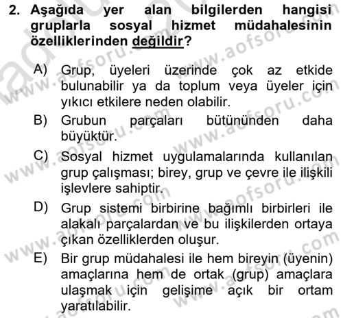 Gruplarla Sosyal Hizmet Dersi 2021 - 2022 Yılı (Vize) Ara Sınavı 2. Soru