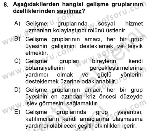 Gruplarla Sosyal Hizmet Dersi 2021 - 2022 Yılı (Vize) Ara Sınavı 8. Soru