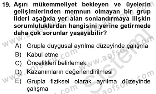 Gruplarla Sosyal Hizmet Dersi 2021 - 2022 Yılı (Final) Dönem Sonu Sınavı 19. Soru