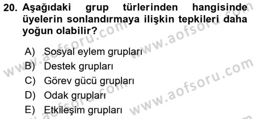 Gruplarla Sosyal Hizmet Dersi 2021 - 2022 Yılı (Final) Dönem Sonu Sınavı 20. Soru