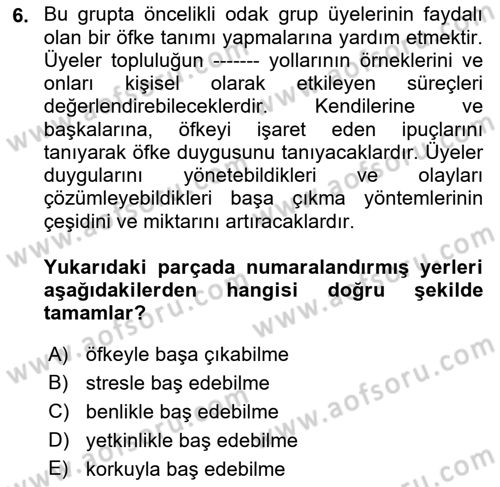 Gruplarla Sosyal Hizmet Dersi 2021 - 2022 Yılı (Final) Dönem Sonu Sınavı 6. Soru