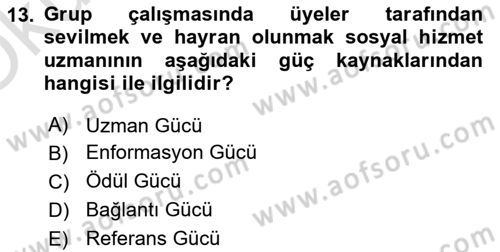 Gruplarla Sosyal Hizmet Dersi 2021 - 2022 Yılı Yaz Okulu Sınavı 13. Soru