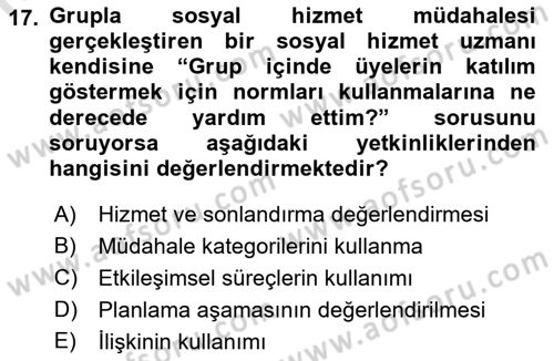 Gruplarla Sosyal Hizmet Dersi 2021 - 2022 Yılı Yaz Okulu Sınavı 17. Soru