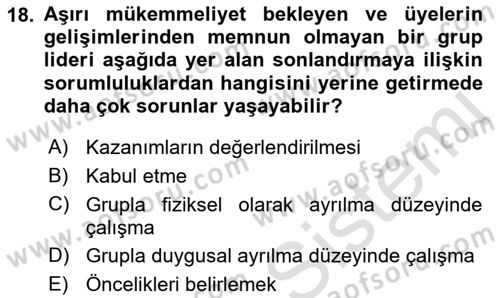 Gruplarla Sosyal Hizmet Dersi 2021 - 2022 Yılı Yaz Okulu Sınavı 18. Soru