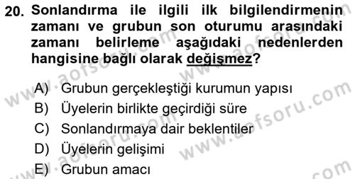 Gruplarla Sosyal Hizmet Dersi 2021 - 2022 Yılı Yaz Okulu Sınavı 20. Soru