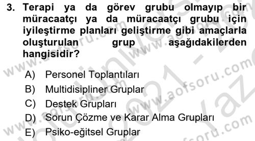 Gruplarla Sosyal Hizmet Dersi 2021 - 2022 Yılı Yaz Okulu Sınavı 3. Soru