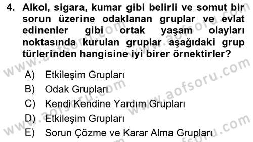 Gruplarla Sosyal Hizmet Dersi 2021 - 2022 Yılı Yaz Okulu Sınavı 4. Soru