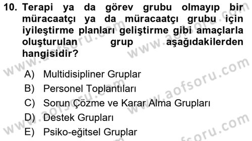 Gruplarla Sosyal Hizmet Dersi Ara Sınavı Deneme Sınav Soruları 10. Soru