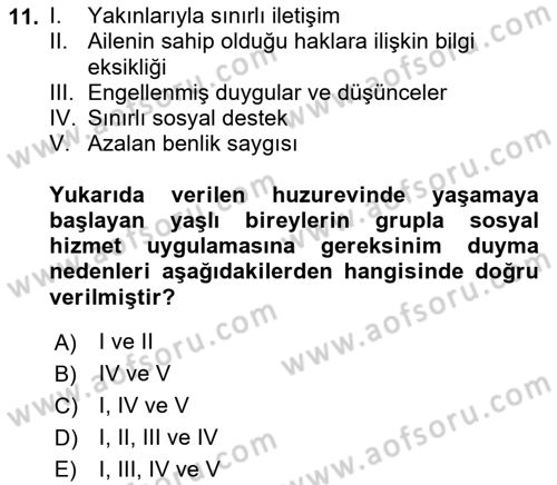 Gruplarla Sosyal Hizmet Dersi Ara Sınavı Deneme Sınav Soruları 11. Soru
