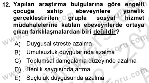 Gruplarla Sosyal Hizmet Dersi Ara Sınavı Deneme Sınav Soruları 12. Soru