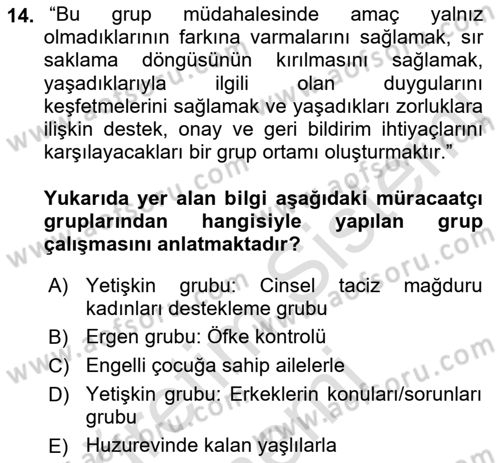 Gruplarla Sosyal Hizmet Dersi Ara Sınavı Deneme Sınav Soruları 14. Soru