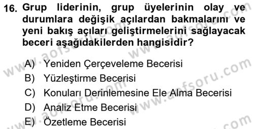 Gruplarla Sosyal Hizmet Dersi Ara Sınavı Deneme Sınav Soruları 16. Soru