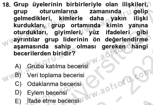 Gruplarla Sosyal Hizmet Dersi Ara Sınavı Deneme Sınav Soruları 18. Soru