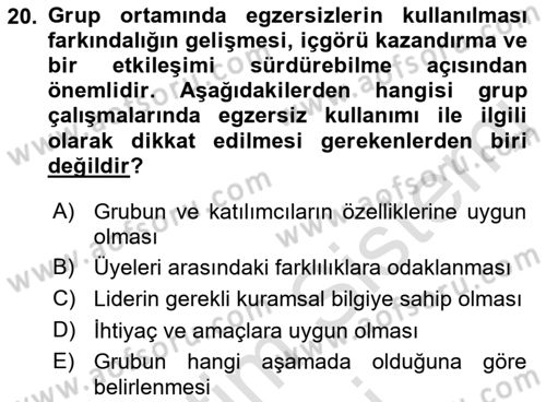 Gruplarla Sosyal Hizmet Dersi Ara Sınavı Deneme Sınav Soruları 20. Soru