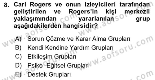 Gruplarla Sosyal Hizmet Dersi Ara Sınavı Deneme Sınav Soruları 8. Soru