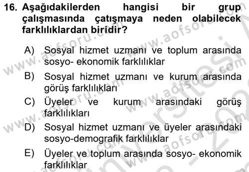 Gruplarla Sosyal Hizmet Dersi 2022 - 2023 Yılı (Final) Dönem Sonu Sınavı 16. Soru