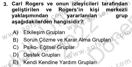 Gruplarla Sosyal Hizmet Dersi 2022 - 2023 Yılı (Final) Dönem Sonu Sınavı 3. Soru