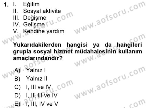 Gruplarla Sosyal Hizmet Dersi 2022 - 2023 Yılı Yaz Okulu Sınavı 1. Soru