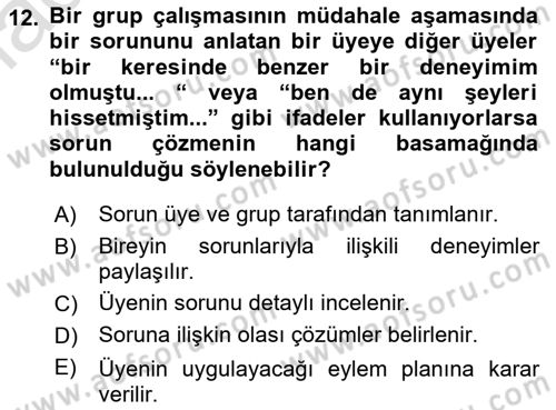 Gruplarla Sosyal Hizmet Dersi 2022 - 2023 Yılı Yaz Okulu Sınavı 12. Soru