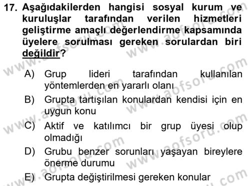 Gruplarla Sosyal Hizmet Dersi 2022 - 2023 Yılı Yaz Okulu Sınavı 17. Soru