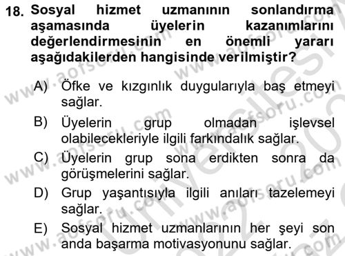 Gruplarla Sosyal Hizmet Dersi 2022 - 2023 Yılı Yaz Okulu Sınavı 18. Soru