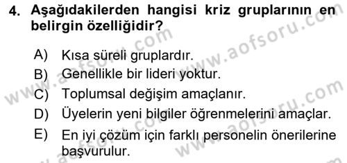 Gruplarla Sosyal Hizmet Dersi 2022 - 2023 Yılı Yaz Okulu Sınavı 4. Soru