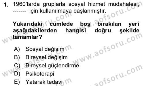 Gruplarla Sosyal Hizmet Dersi Ara Sınavı Deneme Sınav Soruları 1. Soru
