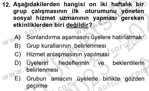 Gruplarla Sosyal Hizmet Dersi 2023 - 2024 Yılı (Vize) Ara Sınav Soruları 12. Soru