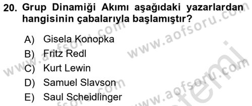 Gruplarla Sosyal Hizmet Dersi 2023 - 2024 Yılı (Vize) Ara Sınav Soruları 20. Soru